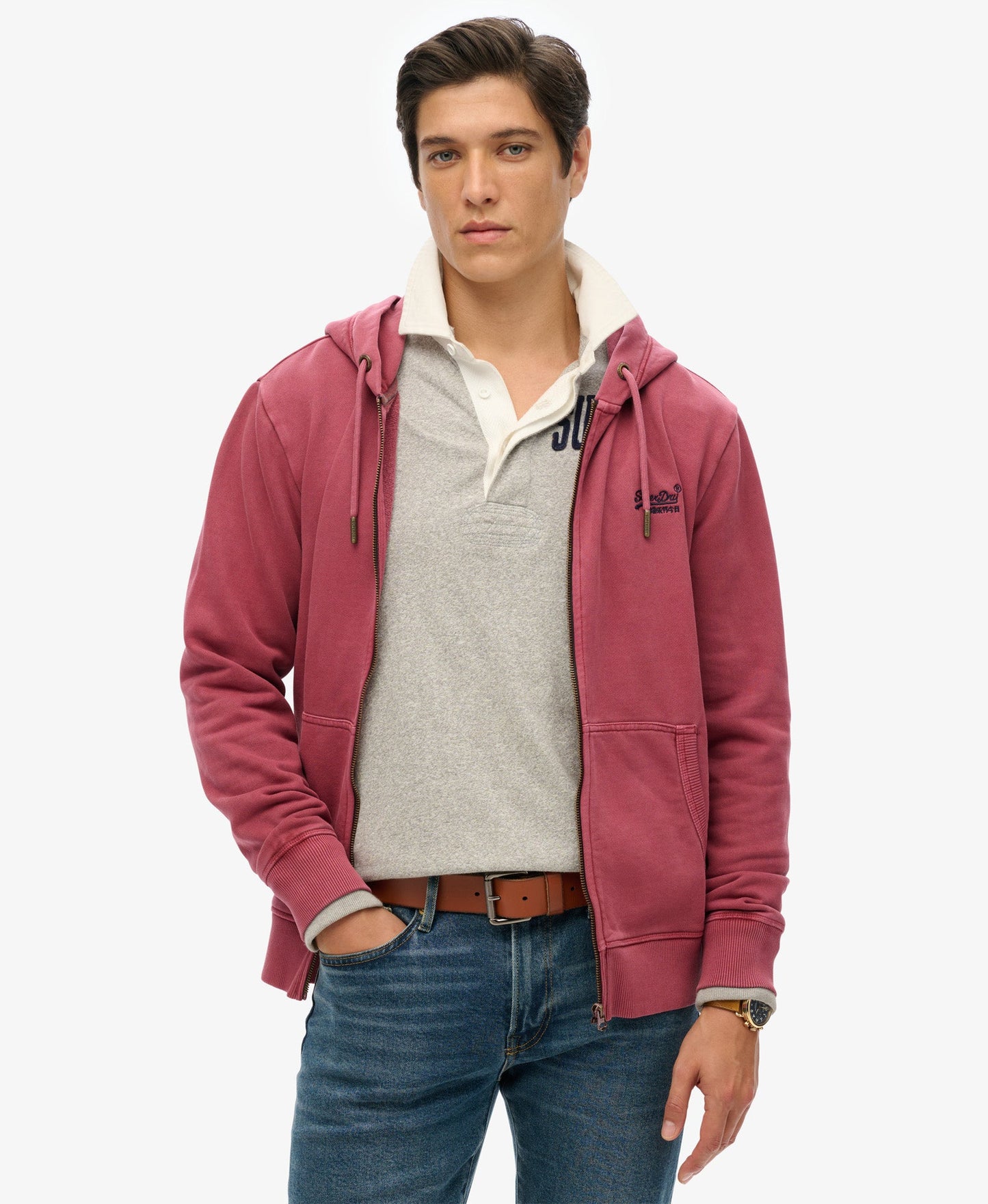 Essential Logo Washed Ziphood | Washed Rich Burgandy