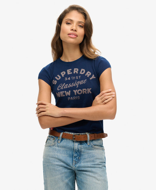 Indigo Workwear Cap Sleeve Slim Fit Tee | Deep Denim Blue Wash Indigo