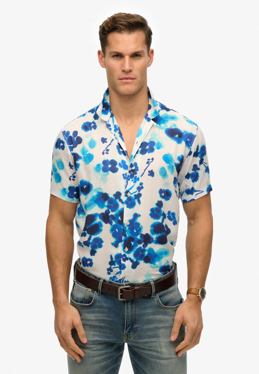 Short Sleeve Print Shirt | Abstract Floral Wedgewood Blue