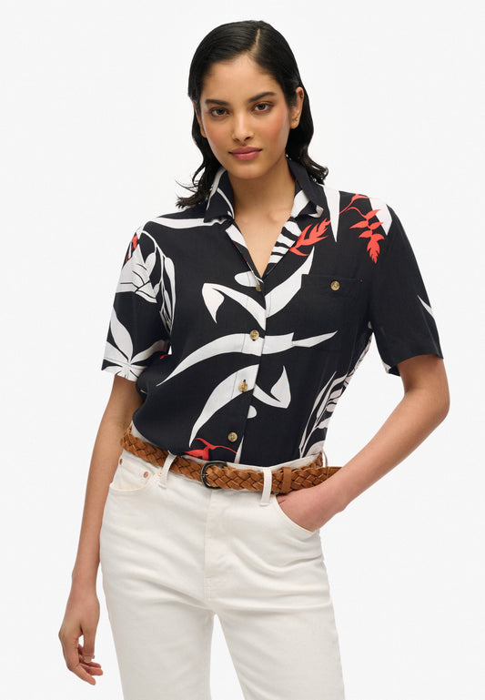 Beach Resort Shirt | Jungle Black Silhouette