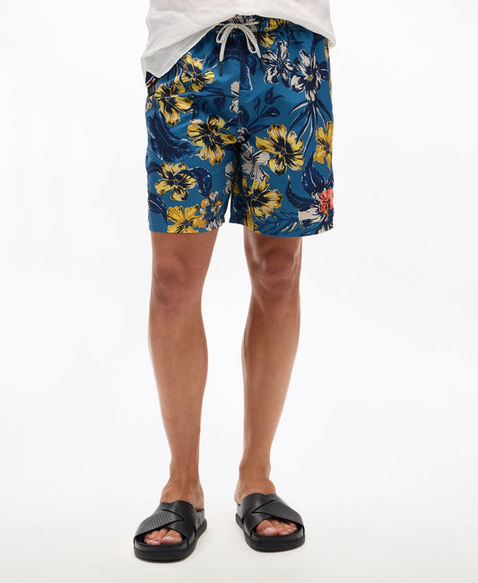 Hawaiian Print 17'' Swim Short | Tropical Blues