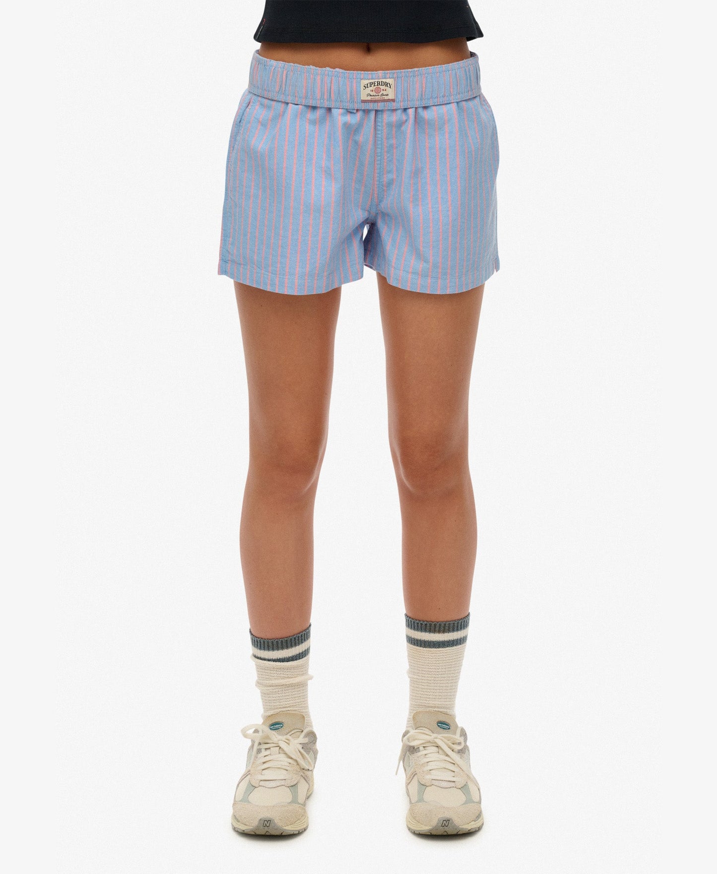 Cotton Stripe Elastic Short | Blue/Pink Stripe