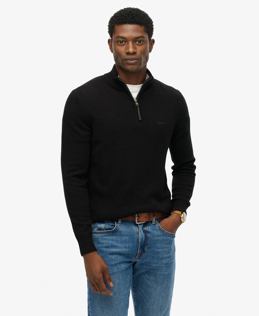 Wool Blend Half Zip Slim Fit Jumper | Black
