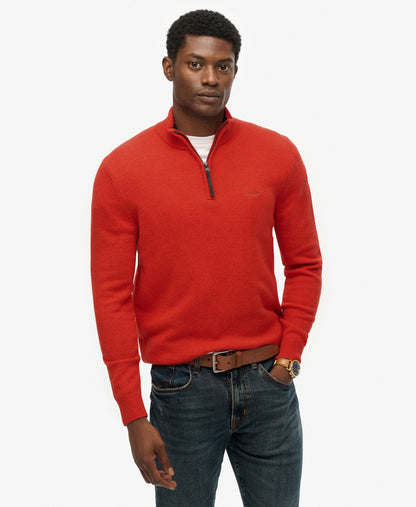 Wool Blend Half Zip Slim Fit Jumper | Vermillion Orange Marle