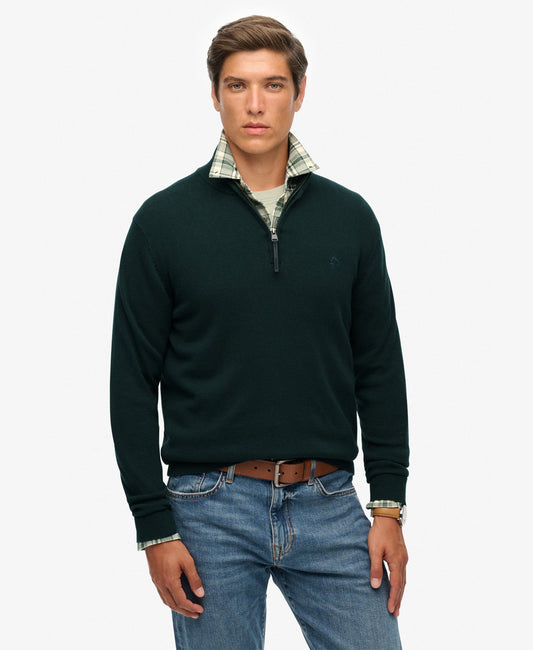 Slim Fit Essentials Cotton Half Zip | Enamel Green Marle