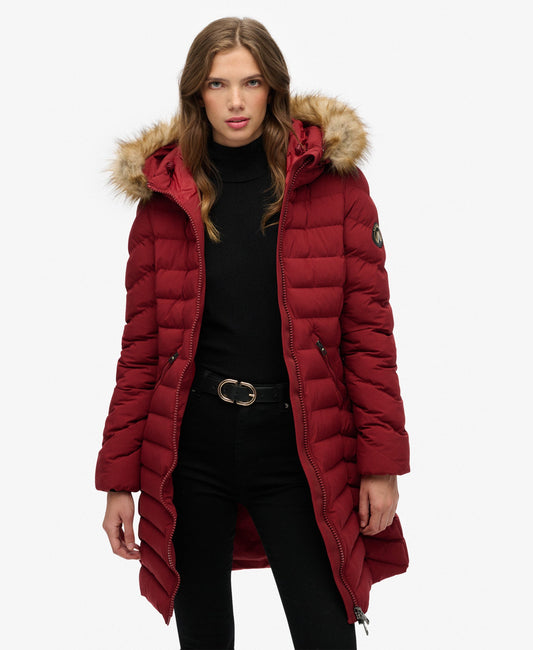 Fuji Hooded Mid Length Jacket | Wine Red