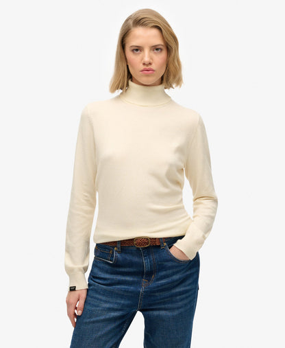 Classic Turtle Neck Slim Fit Jumper | Cream Marle