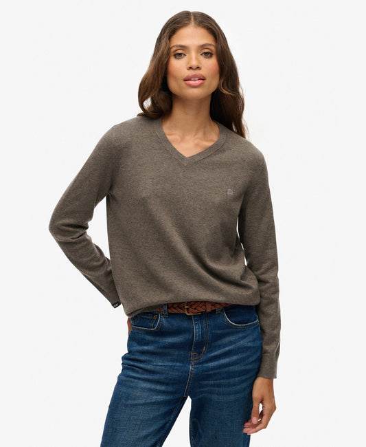 Classic V Neck Slim Fit Jumper | Carbon Brown Marle