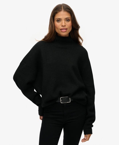 Slouchy Mock Neck Jumper | Black Twist