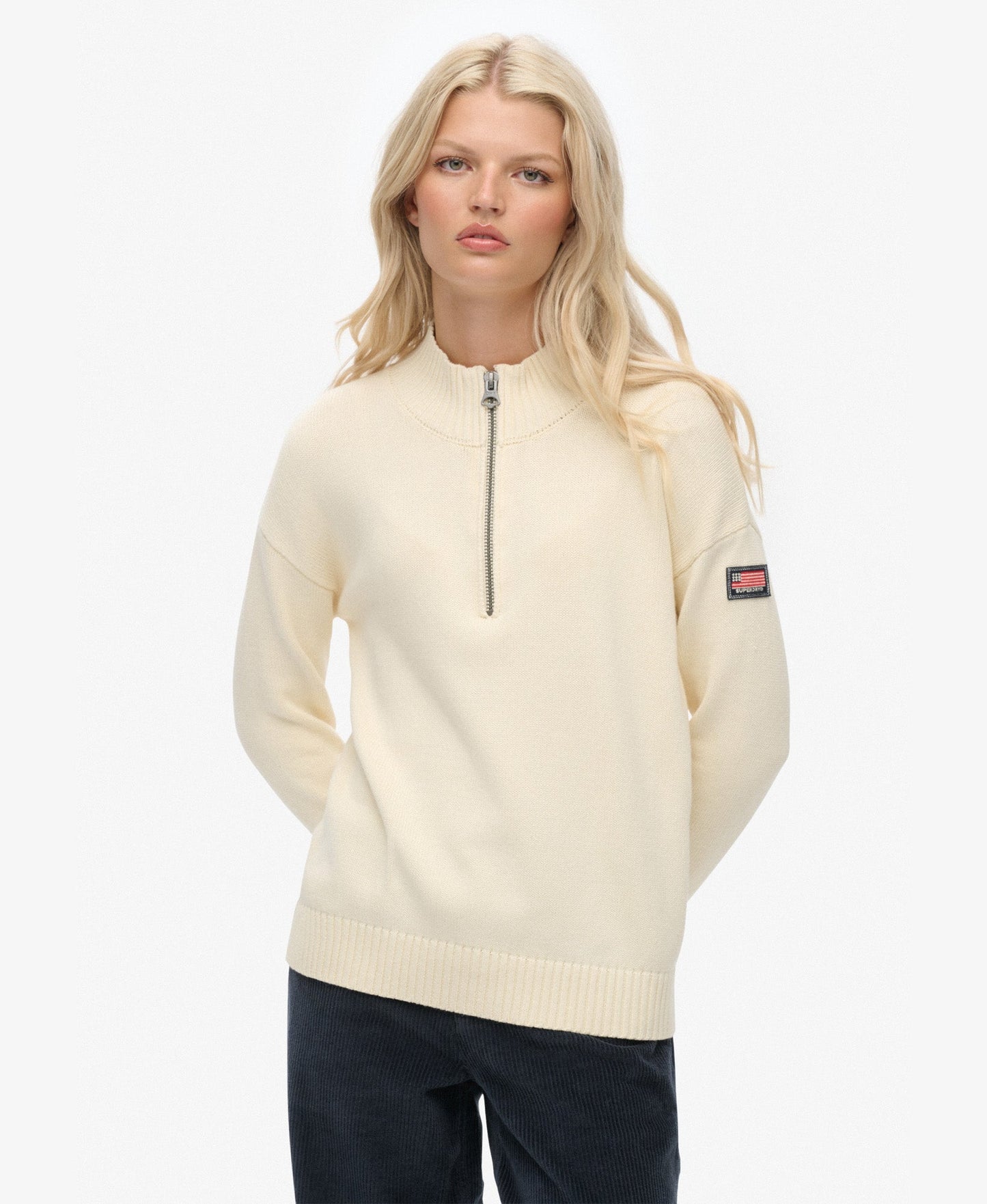 Slouchy Knitted Half Zip | Natural White