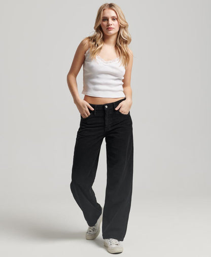 Mid Rise Wide Leg Cord Pants | Black 30