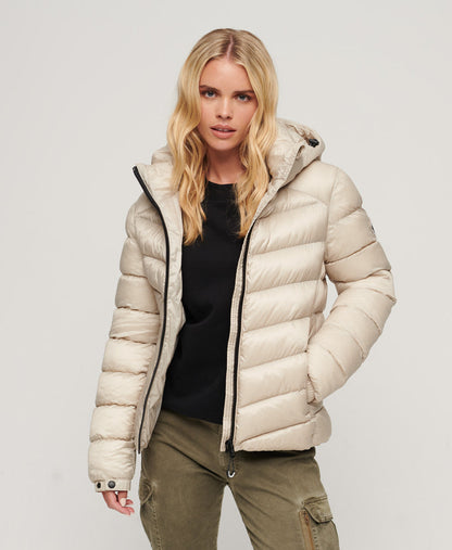 Hooded Fuji Padded Slim Fit Jacket | Pelican Beige