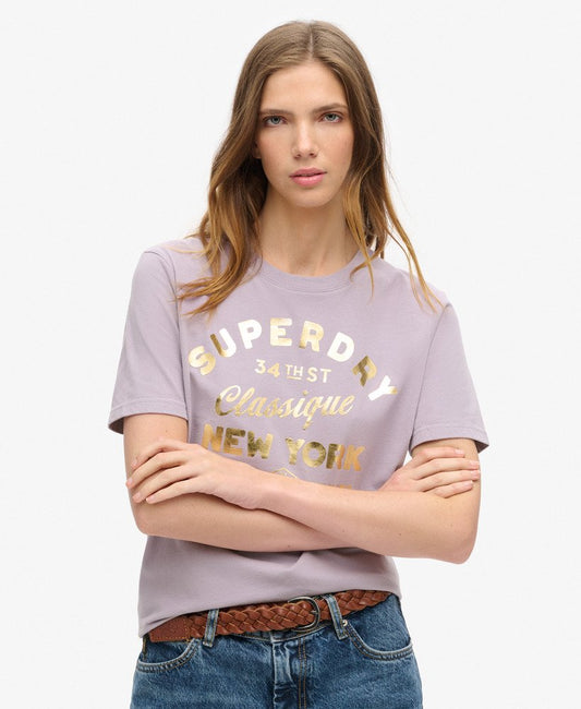 Luxe Metallic Logo Relaxed Tee | Brassica Lilac