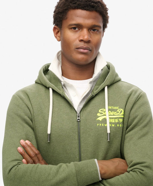 Neon Vintage Logo Graphic Ziphood | Thrift Olive Marle