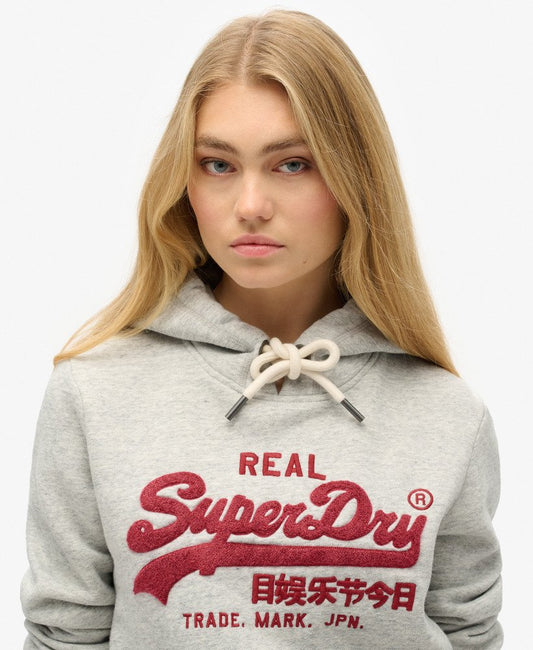 Chenille Vintage Logo Graphic Hoodie | Athletic Grey Marle
