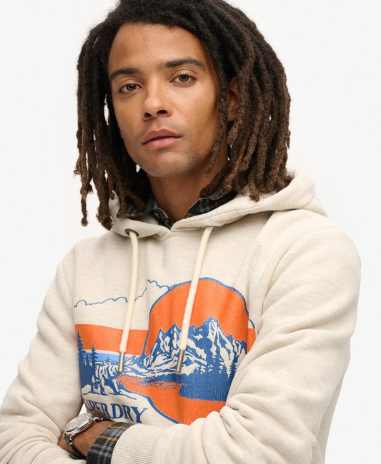 Outdoor Graphic Stripe Hoodie | Oatmeal Grey Marle