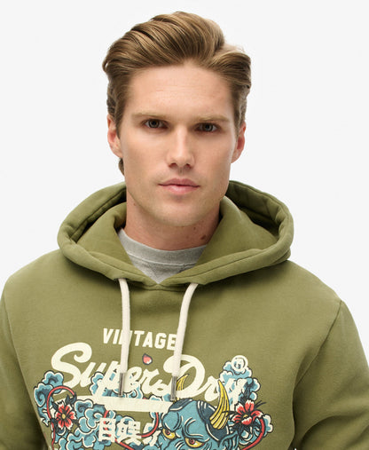 Tokyo Vintage Logo Graphic Hoodie | Soft Moss Green