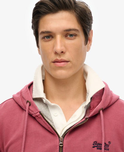 Essential Logo Washed Ziphood | Washed Rich Burgandy