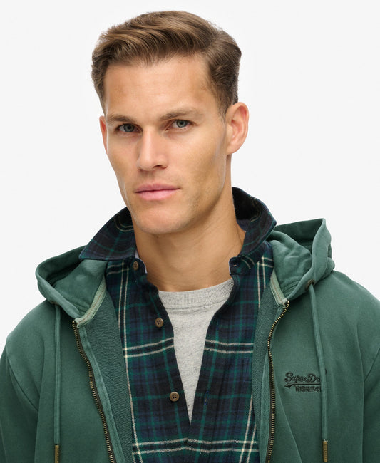 Essential Logo Washed Ziphood | Forest Green