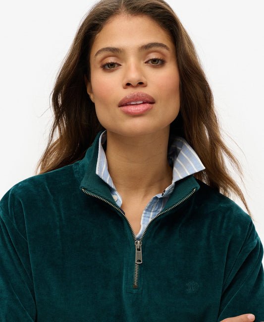 Velour Half Zip | Dark Pine Green