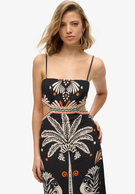 Statement Cut-Out Maxi Slim Fit Dress | Jungle Fever Black