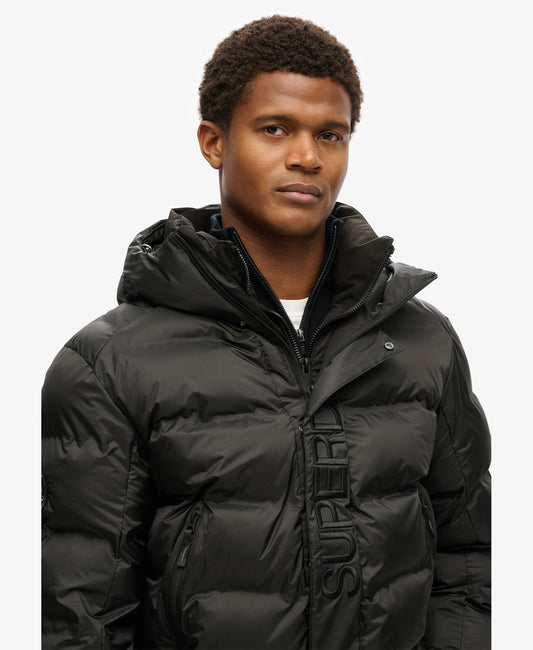 Hooded City Graphic Puffer Jacket | Black
