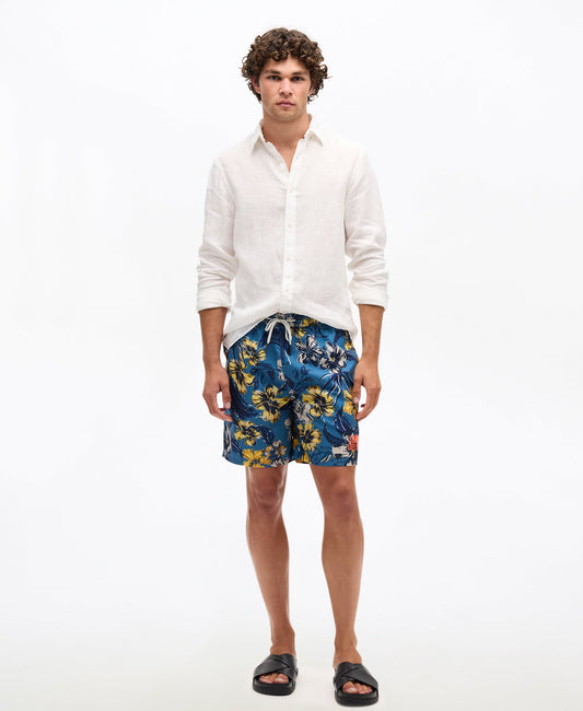Hawaiian Print 17'' Swim Short | Tropical Blues