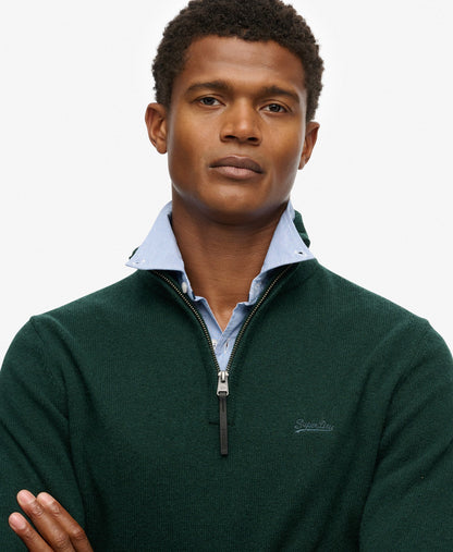 Wool Blend Half Zip Slim Fit Jumper | Forest Green Marle