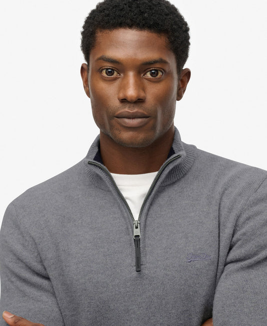Wool Blend Half Zip Slim Fit Jumper | Blue Grey Marle