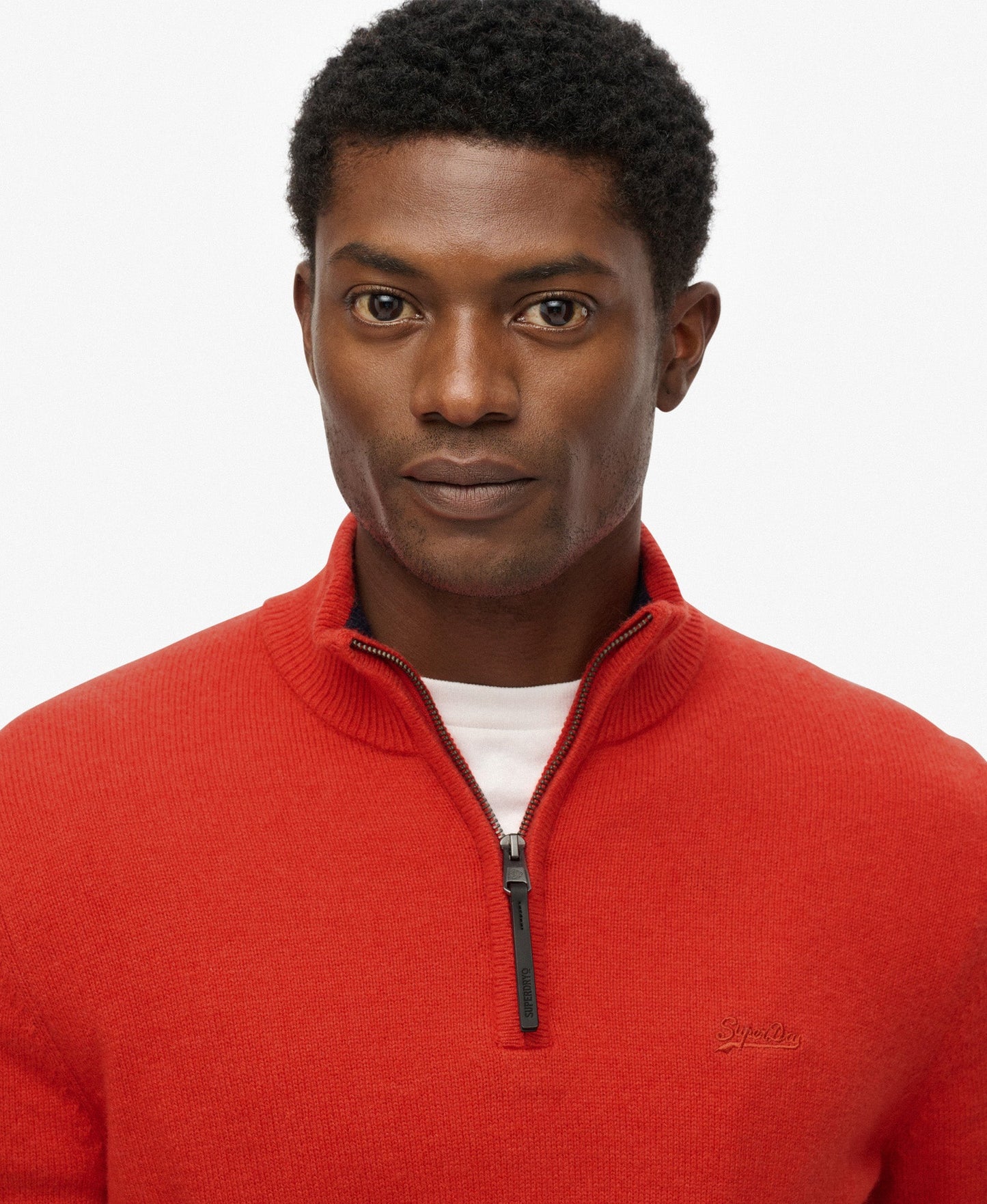 Wool Blend Half Zip Slim Fit Jumper | Vermillion Orange Marle