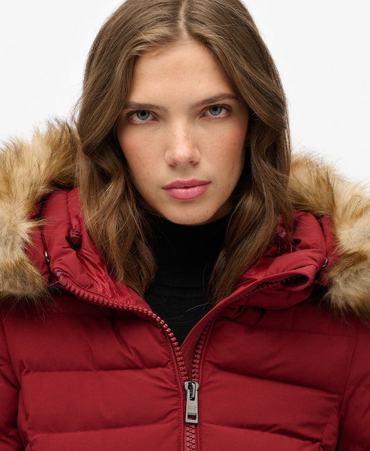 Fuji Hooded Mid Length Jacket | Wine Red