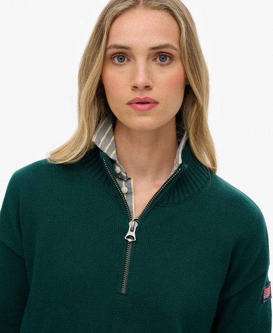 Slouchy Knitted Half Zip | Darkest Pine Green