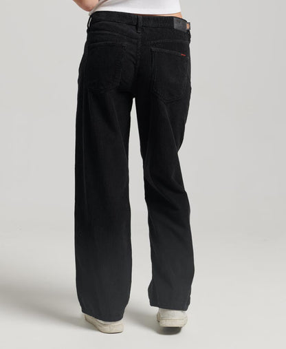Mid Rise Wide Leg Cord Pants | Black 30