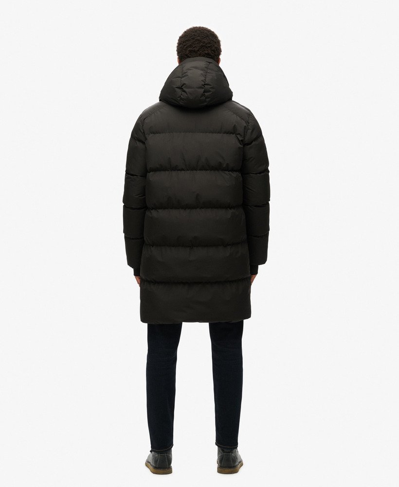 Hooded Sports Puffer Mid Jacket | Black