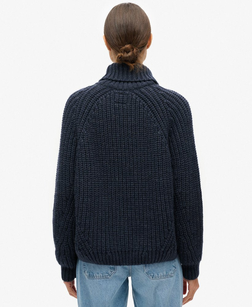 Slouchy Stitch Roll Neck Knit | Navy Marle