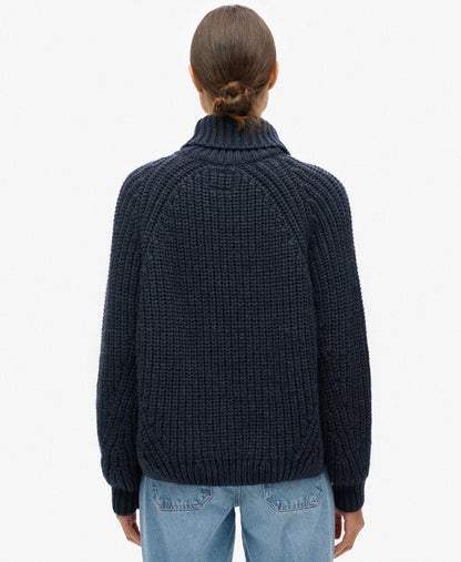 Slouchy Stitch Roll Neck Knit | Navy Marle