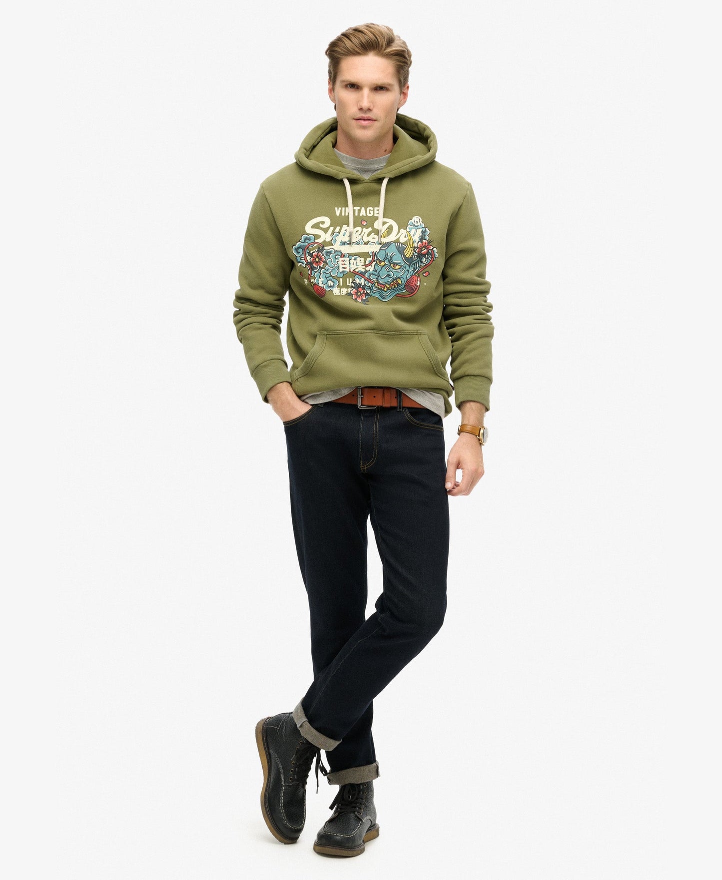 Tokyo Vintage Logo Graphic Hoodie | Soft Moss Green
