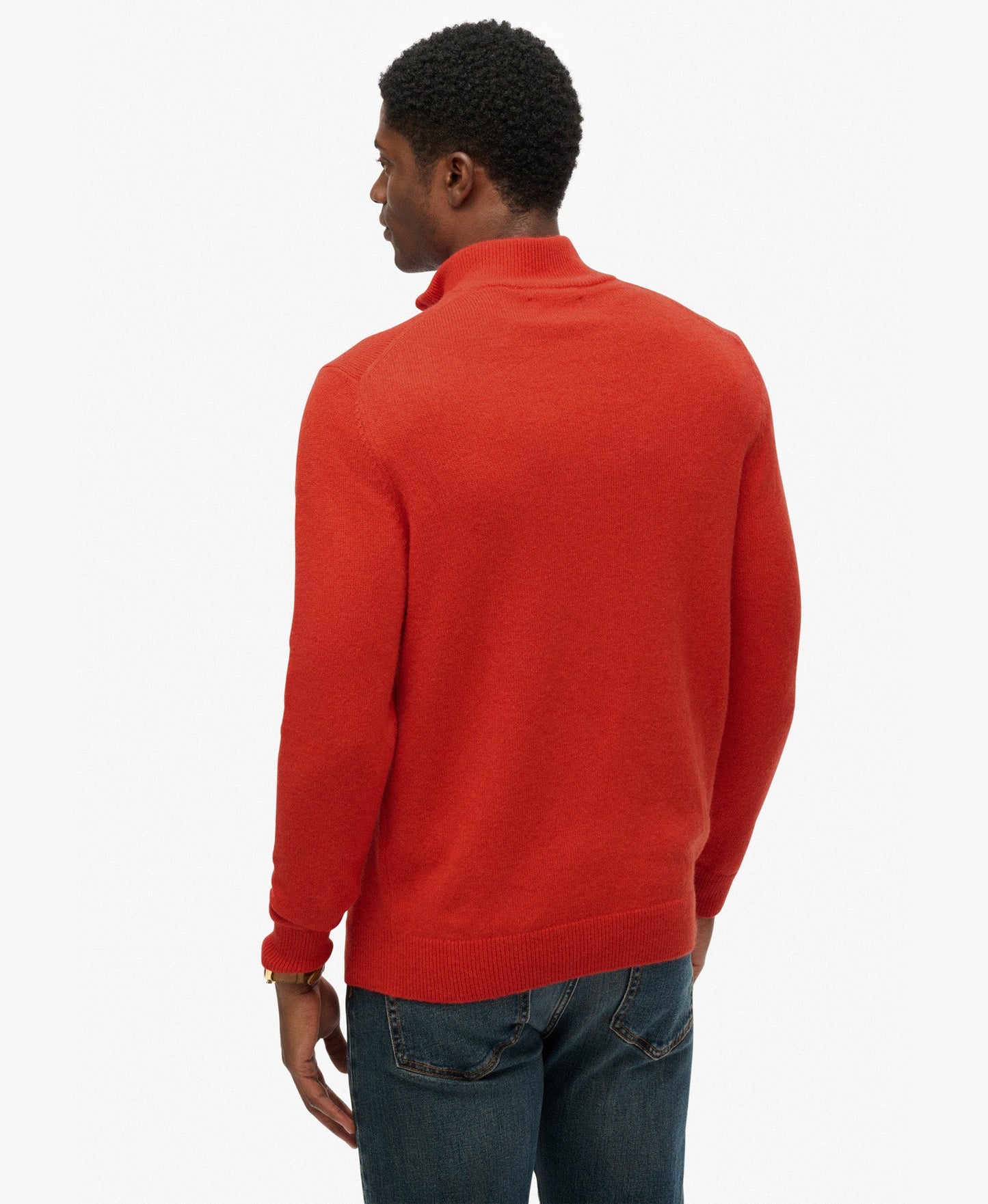 Wool Blend Half Zip Slim Fit Jumper | Vermillion Orange Marle