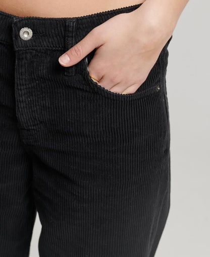 Mid Rise Wide Leg Cord Pants | Black 30