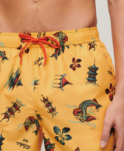 Hawaiian Print Swim Shorts | Aloha Golden Yellow