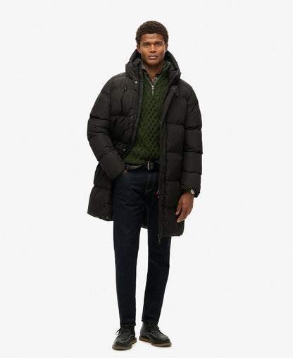 Hooded Sports Puffer Mid Jacket | Black
