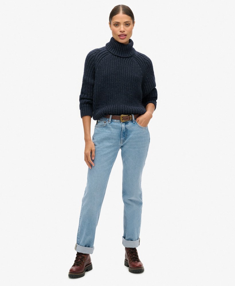 Slouchy Stitch Roll Neck Knit | Navy Marle