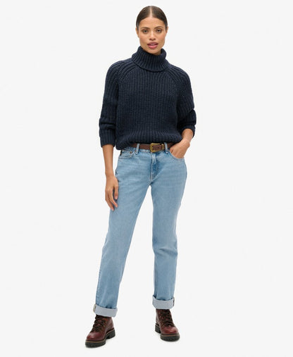 Slouchy Stitch Roll Neck Knit | Navy Marle
