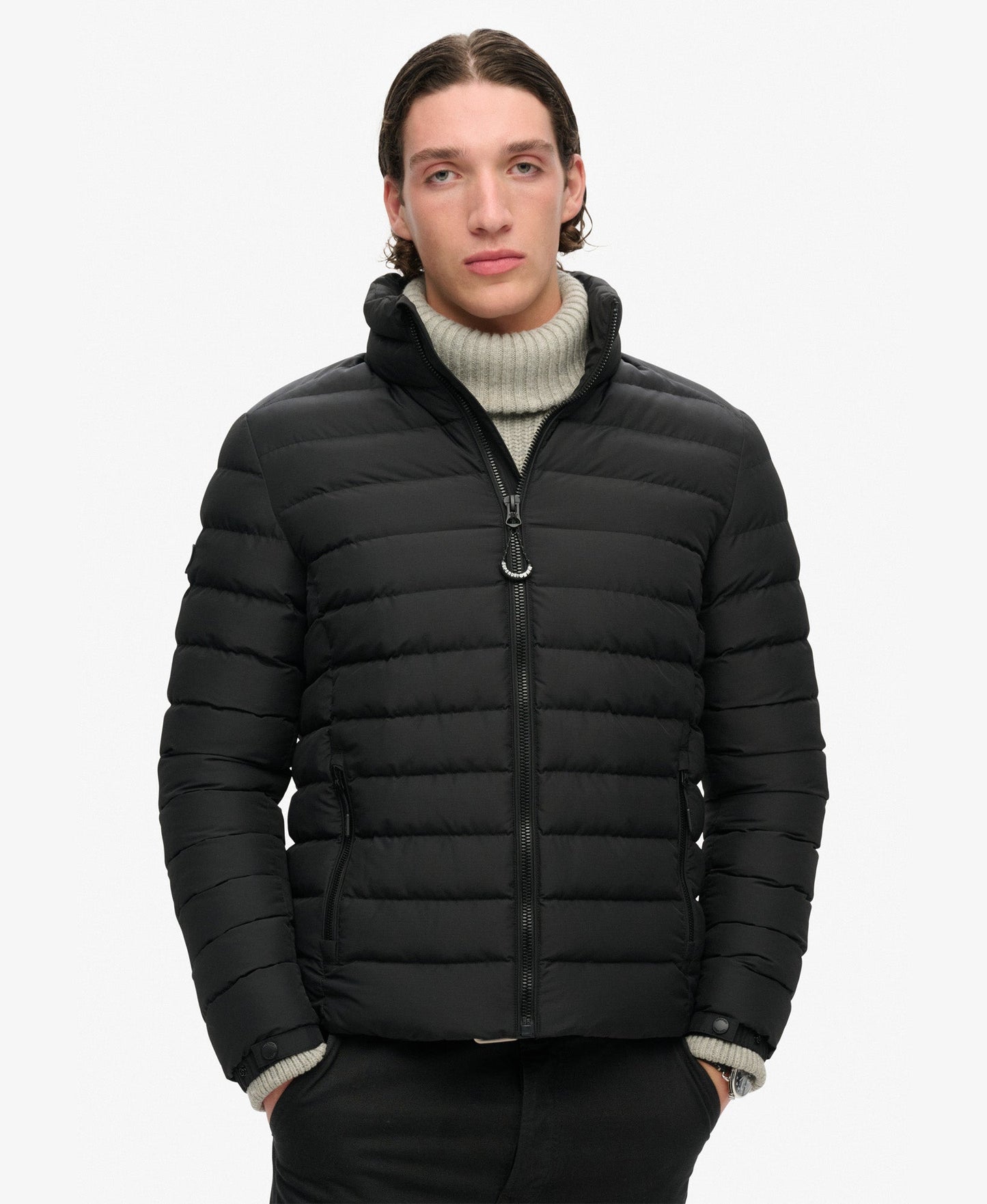 Fuji Print Padded Slim Fit Jacket | Black