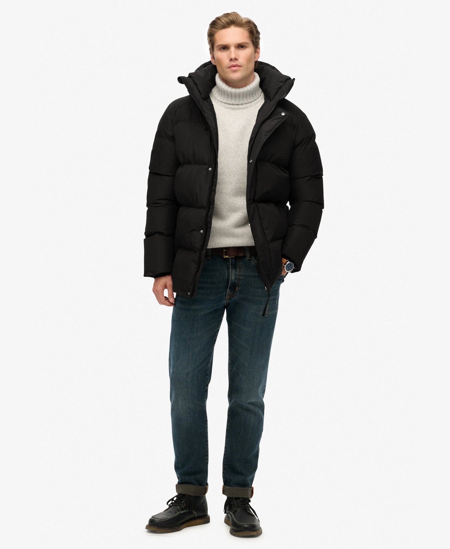 Hooded 5 Baffle Sports Puffer | Black