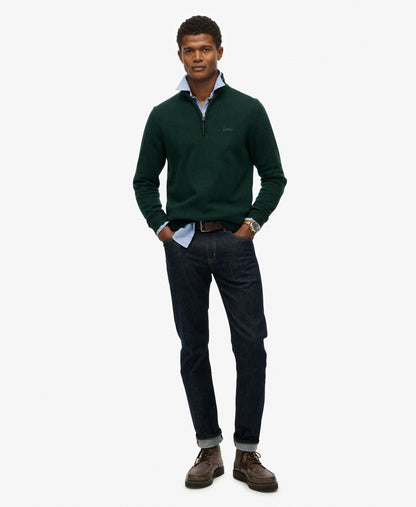 Wool Blend Half Zip Slim Fit Jumper | Forest Green Marle