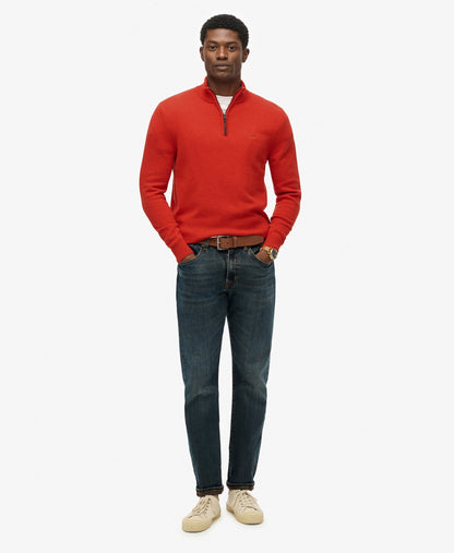 Wool Blend Half Zip Slim Fit Jumper | Vermillion Orange Marle