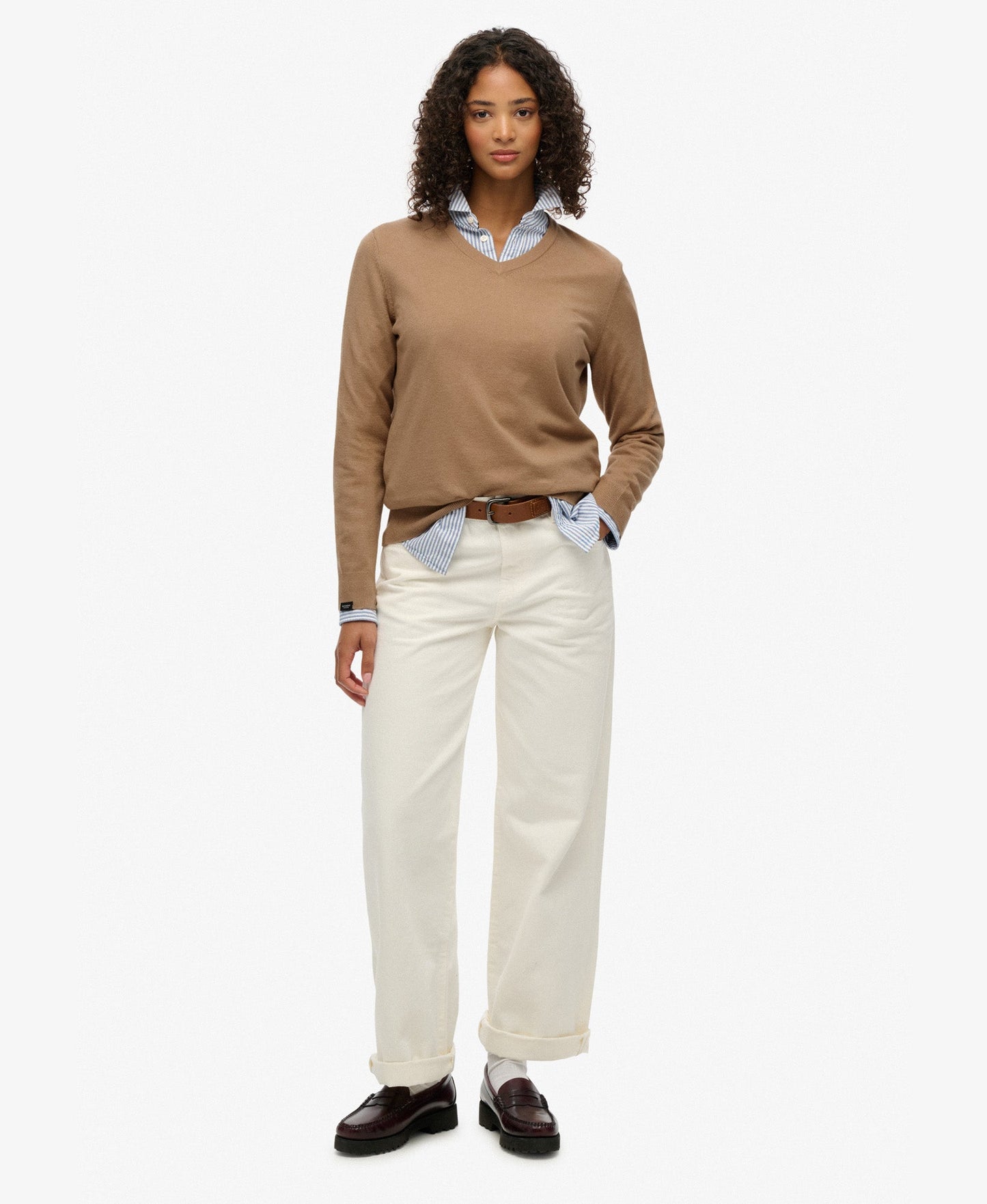 Classic V Neck Slim Fit Jumper | Light Taupe Marle