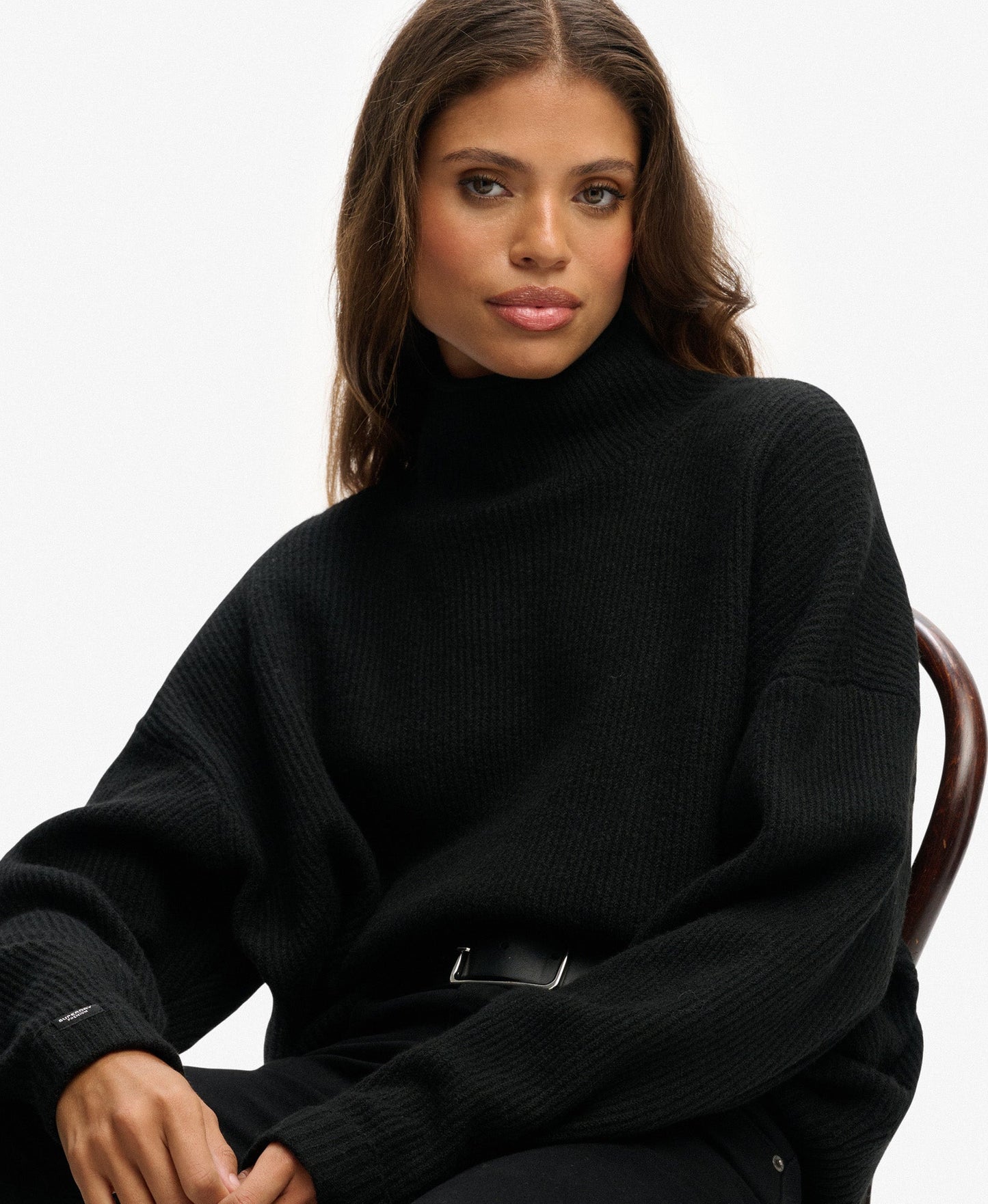 Slouchy Mock Neck Jumper | Black Twist