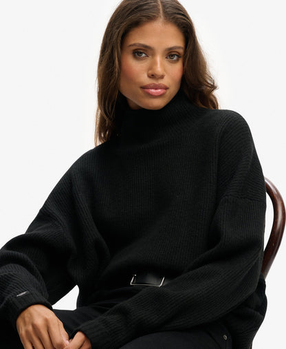 Slouchy Mock Neck Jumper | Black Twist